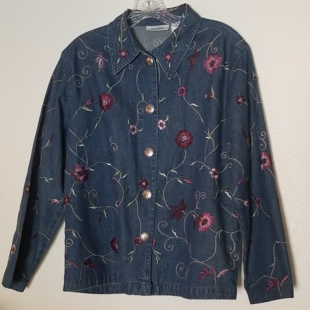 Vintage Embroidered Floral Denim Button Up